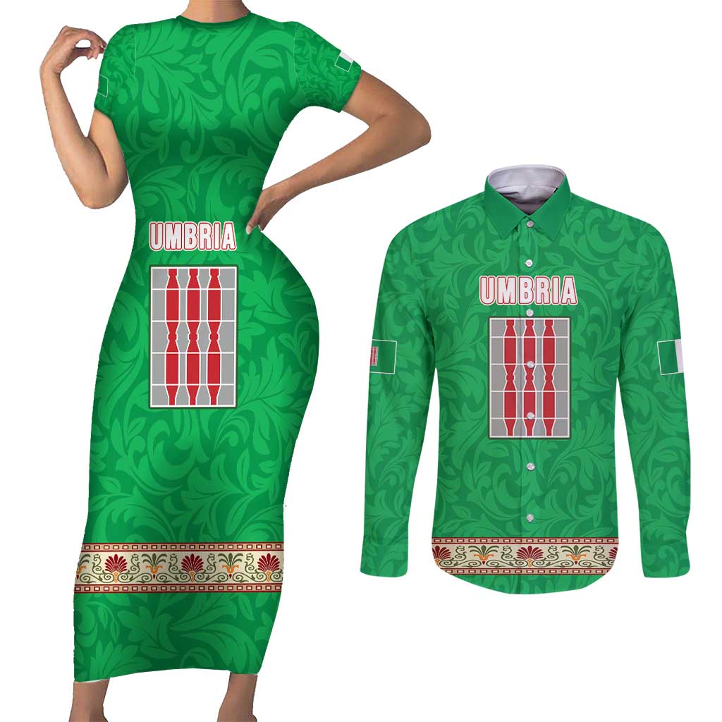 Personalized Italy Umbria Couples Matching Short Sleeve Bodycon Dress and Long Sleeve Button Shirt Flag Style LT19