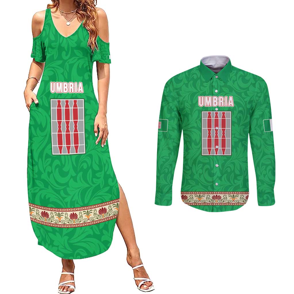 Personalized Italy Umbria Couples Matching Summer Maxi Dress and Long Sleeve Button Shirt Flag Style LT19