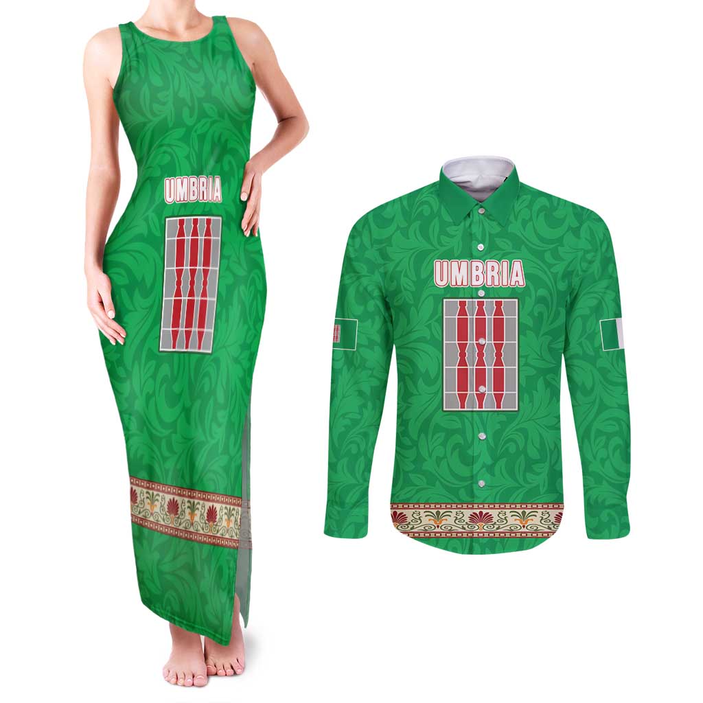 Personalized Italy Umbria Couples Matching Tank Maxi Dress and Long Sleeve Button Shirt Flag Style LT19