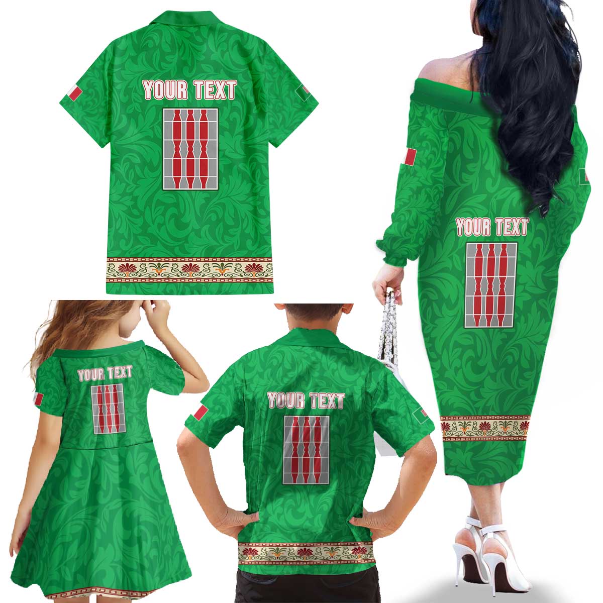 Personalized Italy Umbria Family Matching Off The Shoulder Long Sleeve Dress and Hawaiian Shirt Flag Style LT19