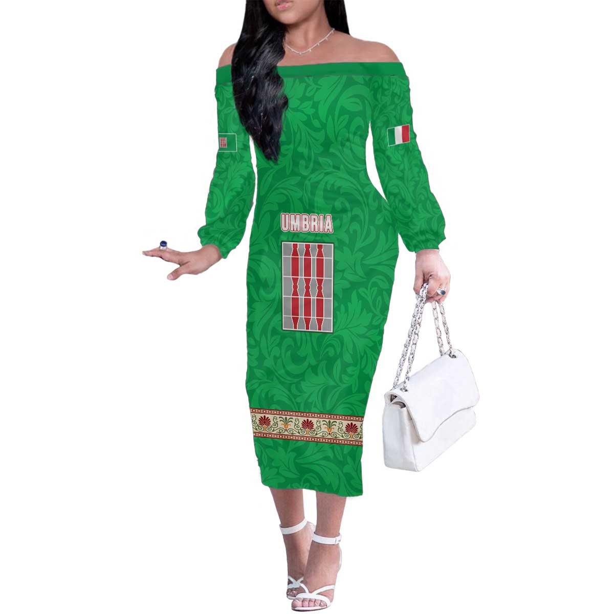 Personalized Italy Umbria Family Matching Off The Shoulder Long Sleeve Dress and Hawaiian Shirt Flag Style LT19