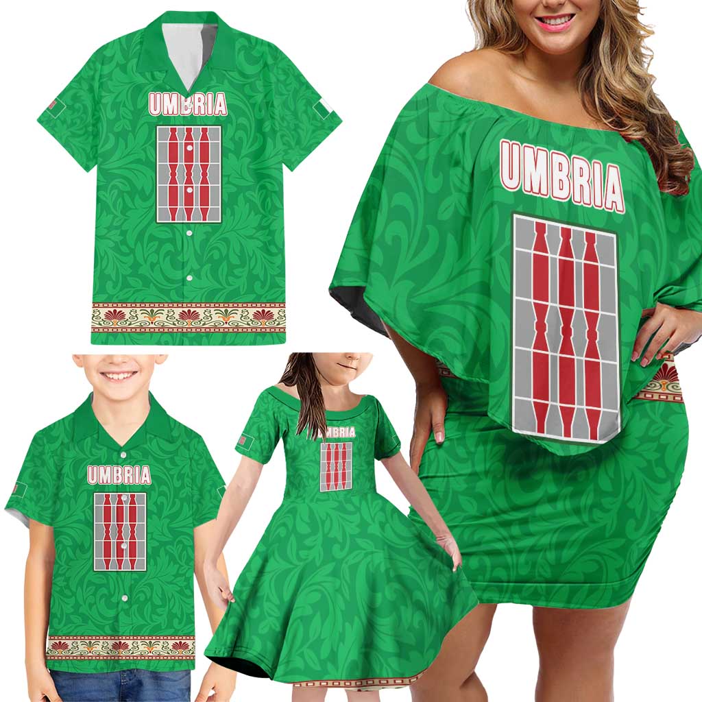 Personalized Italy Umbria Family Matching Off Shoulder Short Dress and Hawaiian Shirt Flag Style LT19