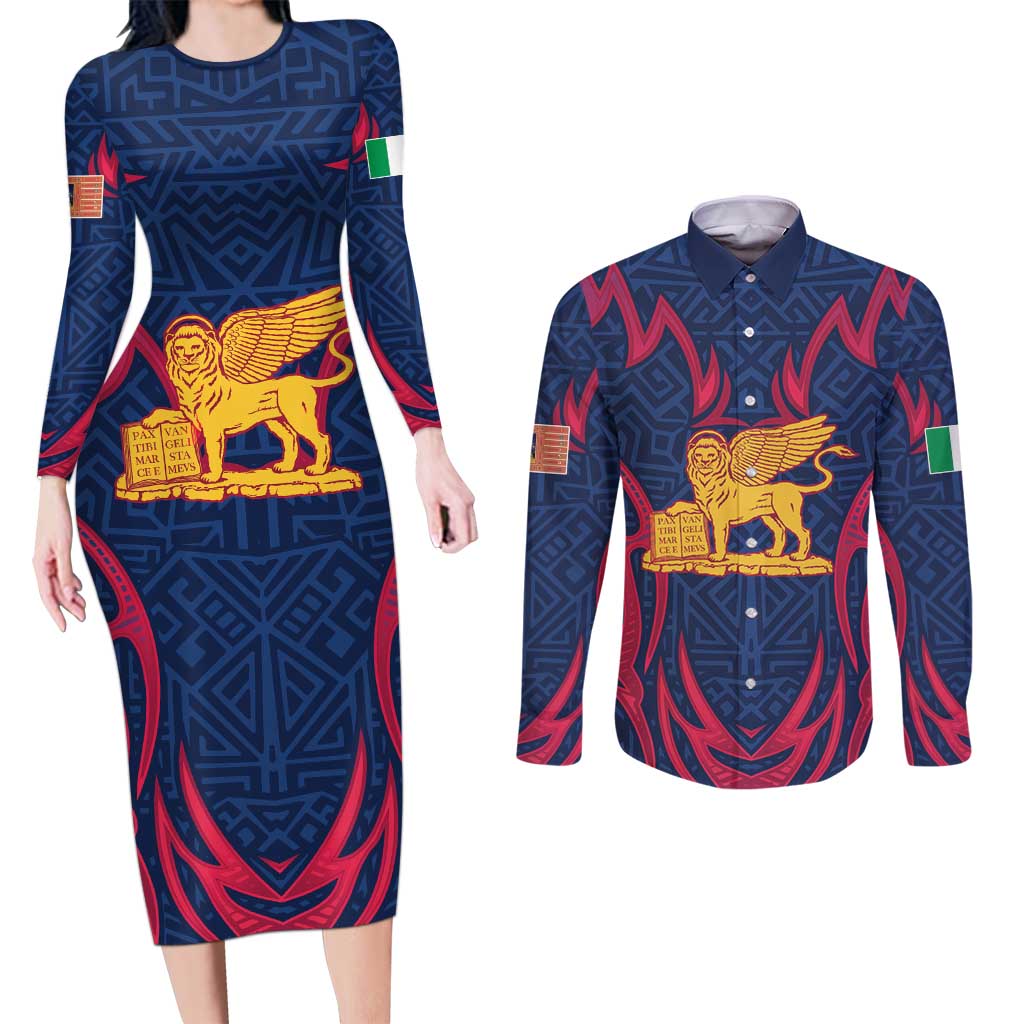 Italy Veneto Couples Matching Long Sleeve Bodycon Dress and Long Sleeve Button Shirt Emblem With Flag Style LT19
