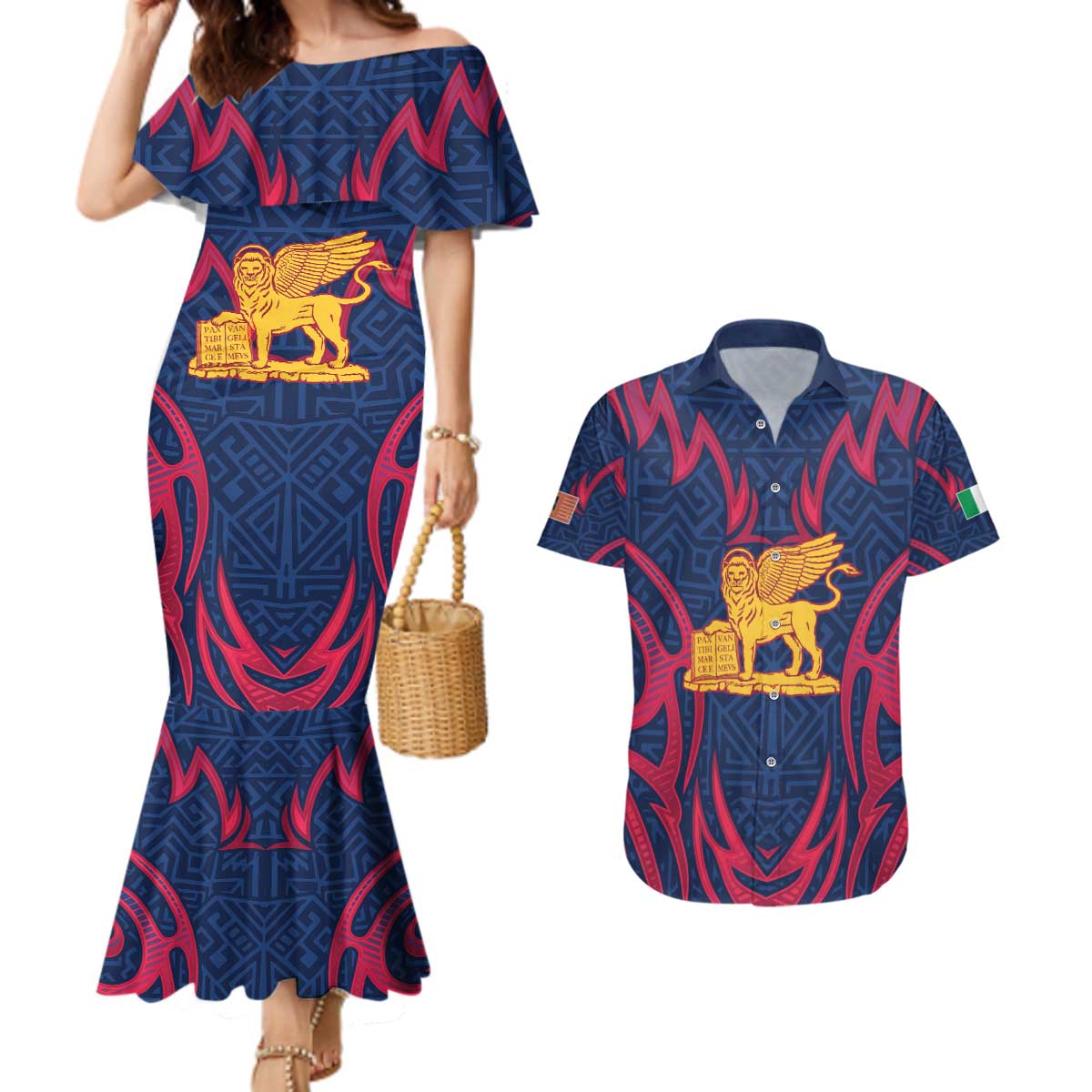 Italy Veneto Couples Matching Mermaid Dress and Hawaiian Shirt Emblem With Flag Style LT19