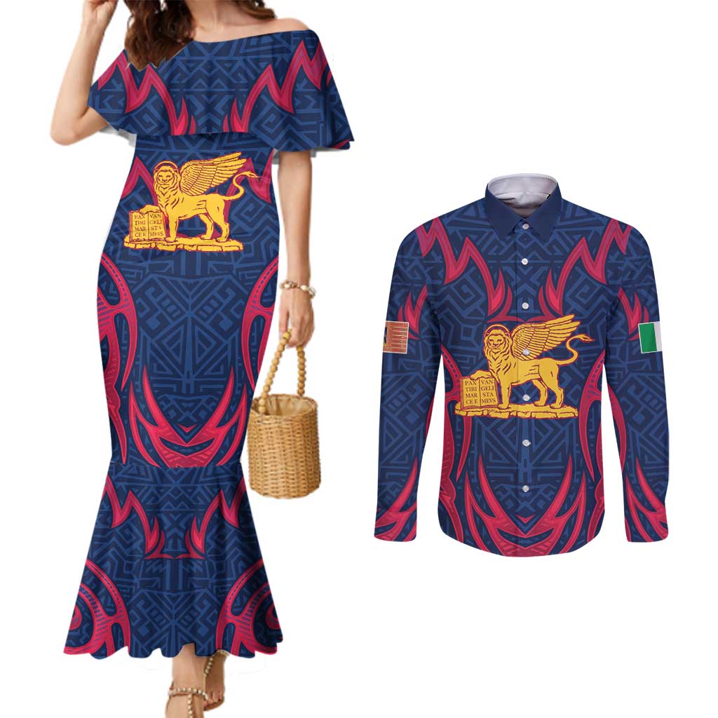 Italy Veneto Couples Matching Mermaid Dress and Long Sleeve Button Shirt Emblem With Flag Style LT19