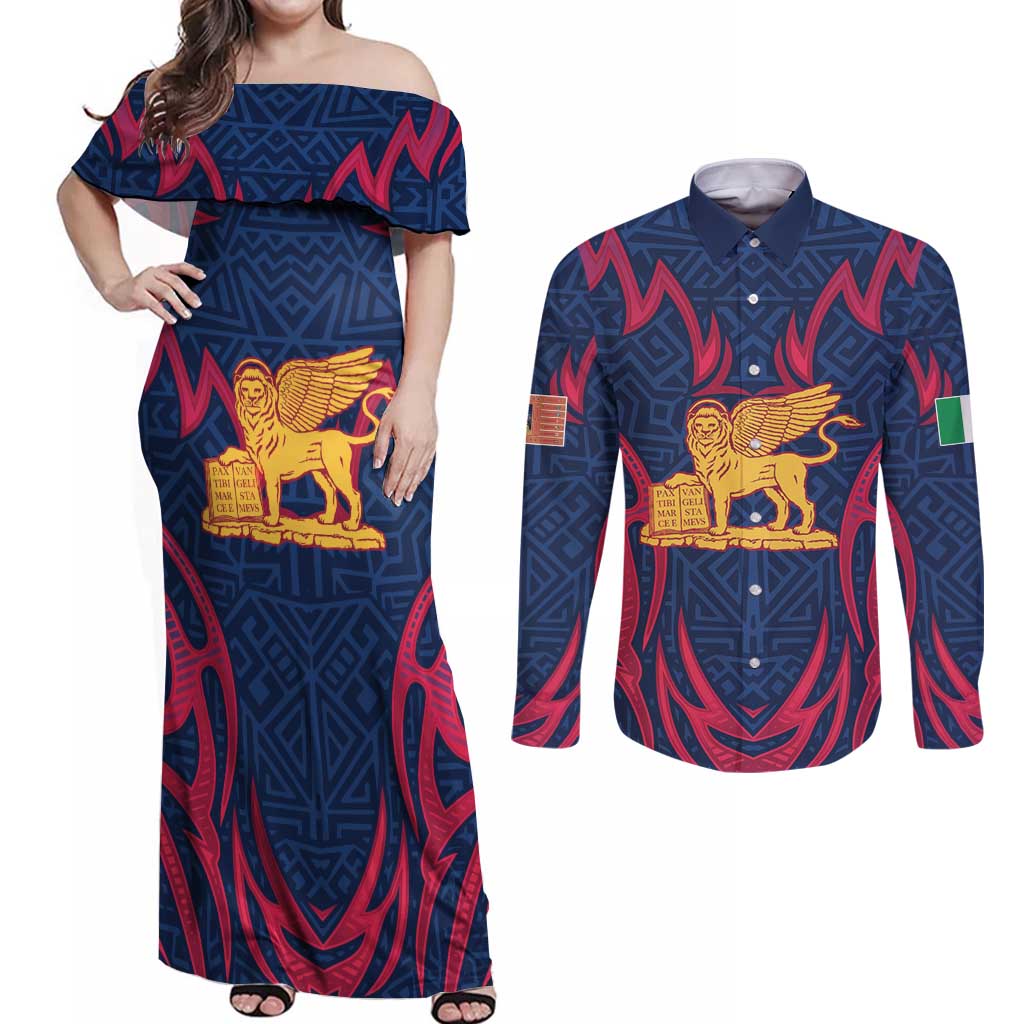 Italy Veneto Couples Matching Off Shoulder Maxi Dress and Long Sleeve Button Shirt Emblem With Flag Style LT19