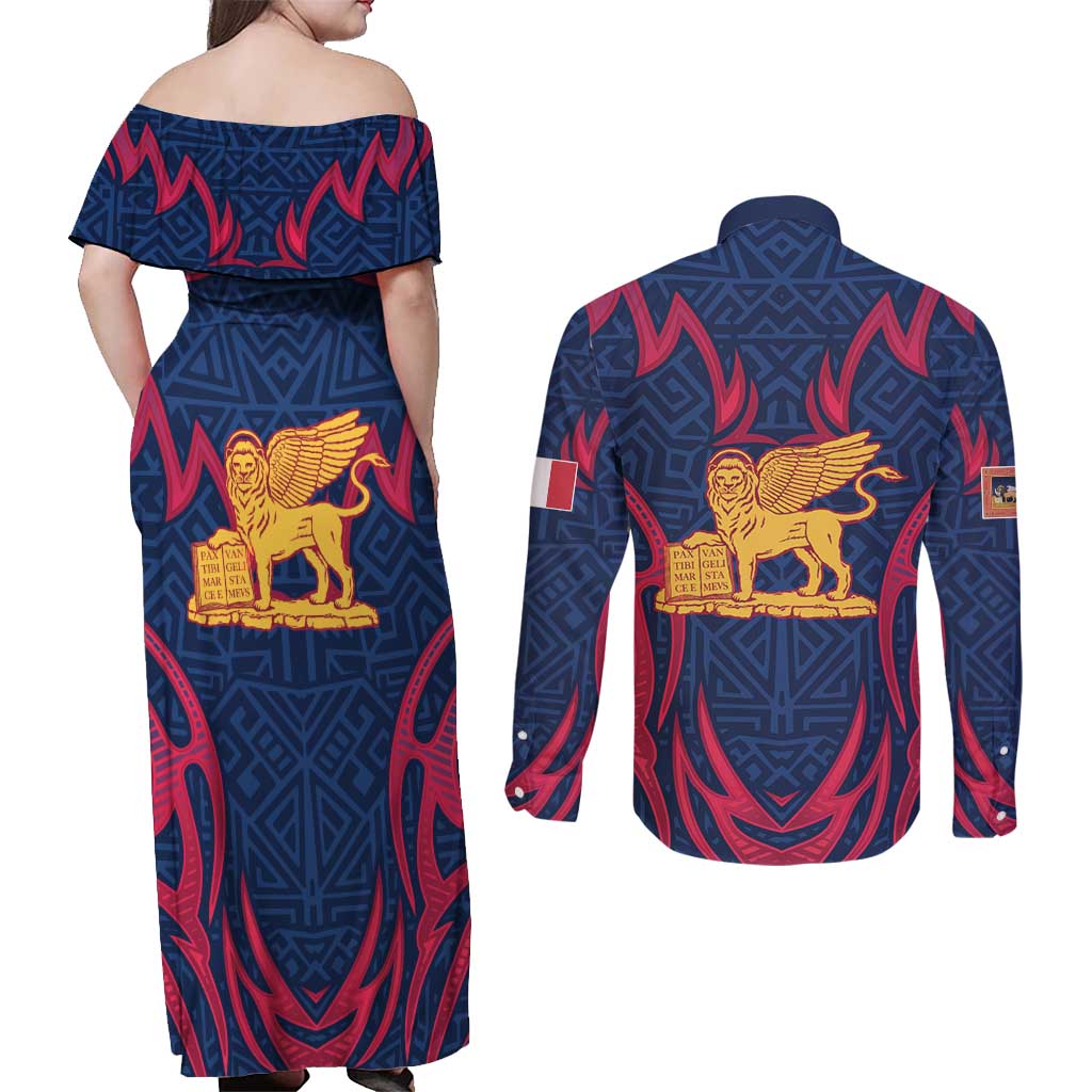 Italy Veneto Couples Matching Off Shoulder Maxi Dress and Long Sleeve Button Shirt Emblem With Flag Style LT19