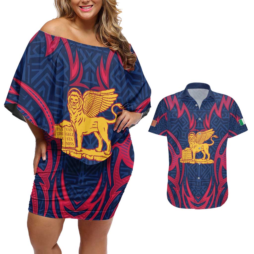 Italy Veneto Couples Matching Off Shoulder Short Dress and Hawaiian Shirt Emblem With Flag Style LT19