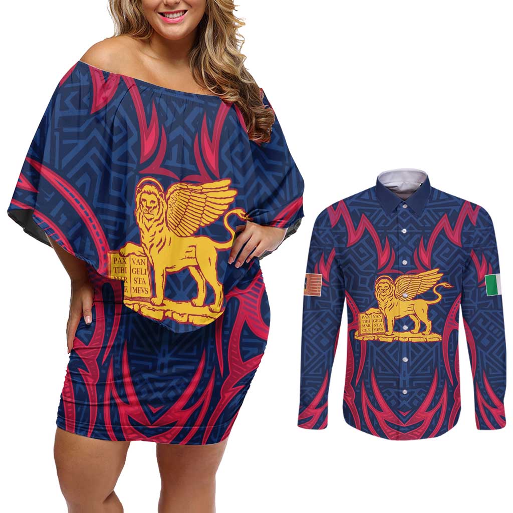 Italy Veneto Couples Matching Off Shoulder Short Dress and Long Sleeve Button Shirt Emblem With Flag Style LT19