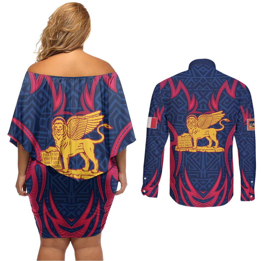 Italy Veneto Couples Matching Off Shoulder Short Dress and Long Sleeve Button Shirt Emblem With Flag Style LT19