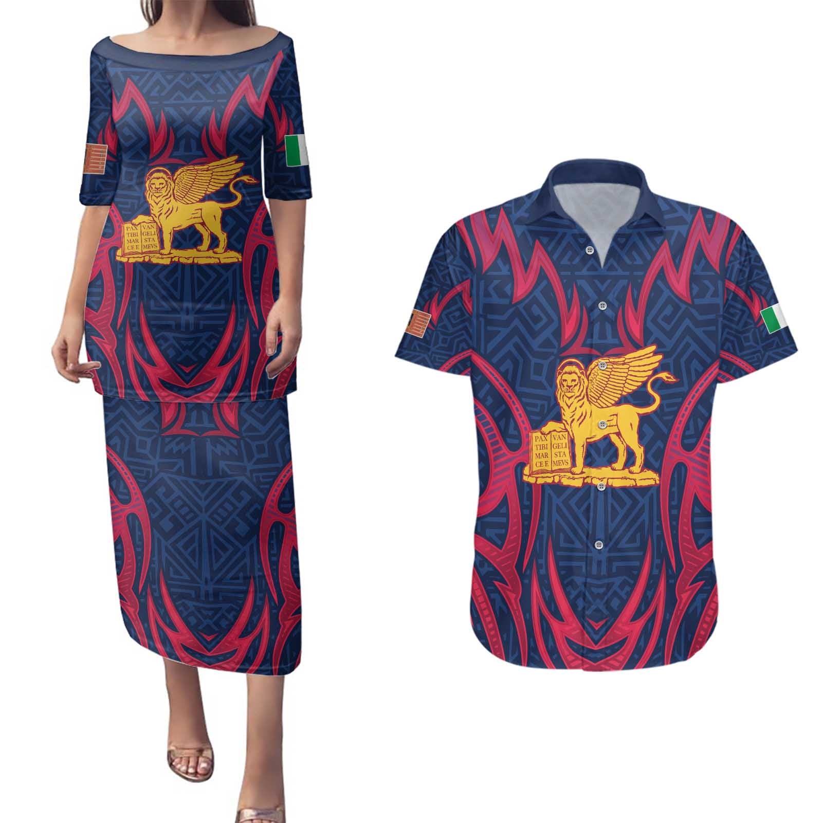 Italy Veneto Couples Matching Puletasi and Hawaiian Shirt Emblem With Flag Style LT19