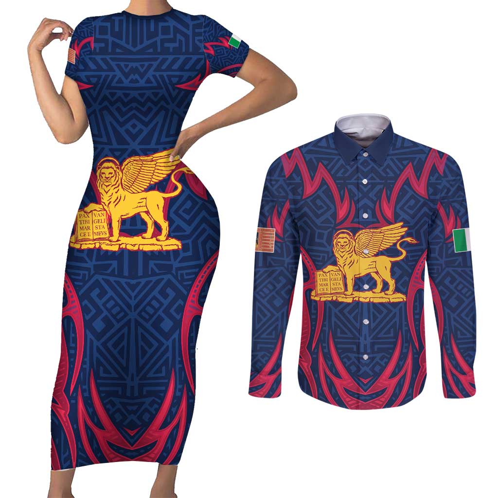 Italy Veneto Couples Matching Short Sleeve Bodycon Dress and Long Sleeve Button Shirt Emblem With Flag Style LT19