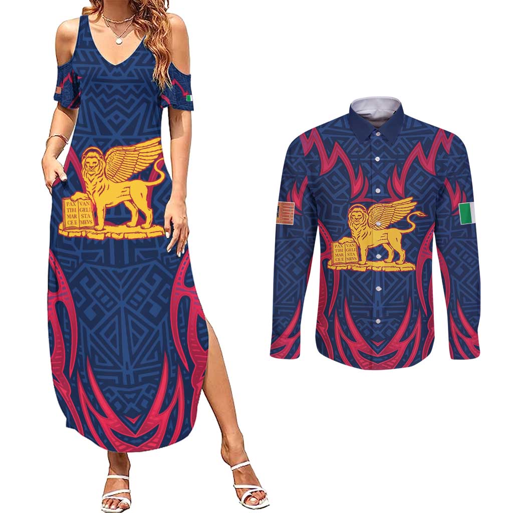 Italy Veneto Couples Matching Summer Maxi Dress and Long Sleeve Button Shirt Emblem With Flag Style LT19