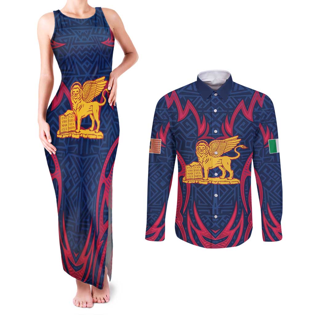 Italy Veneto Couples Matching Tank Maxi Dress and Long Sleeve Button Shirt Emblem With Flag Style LT19