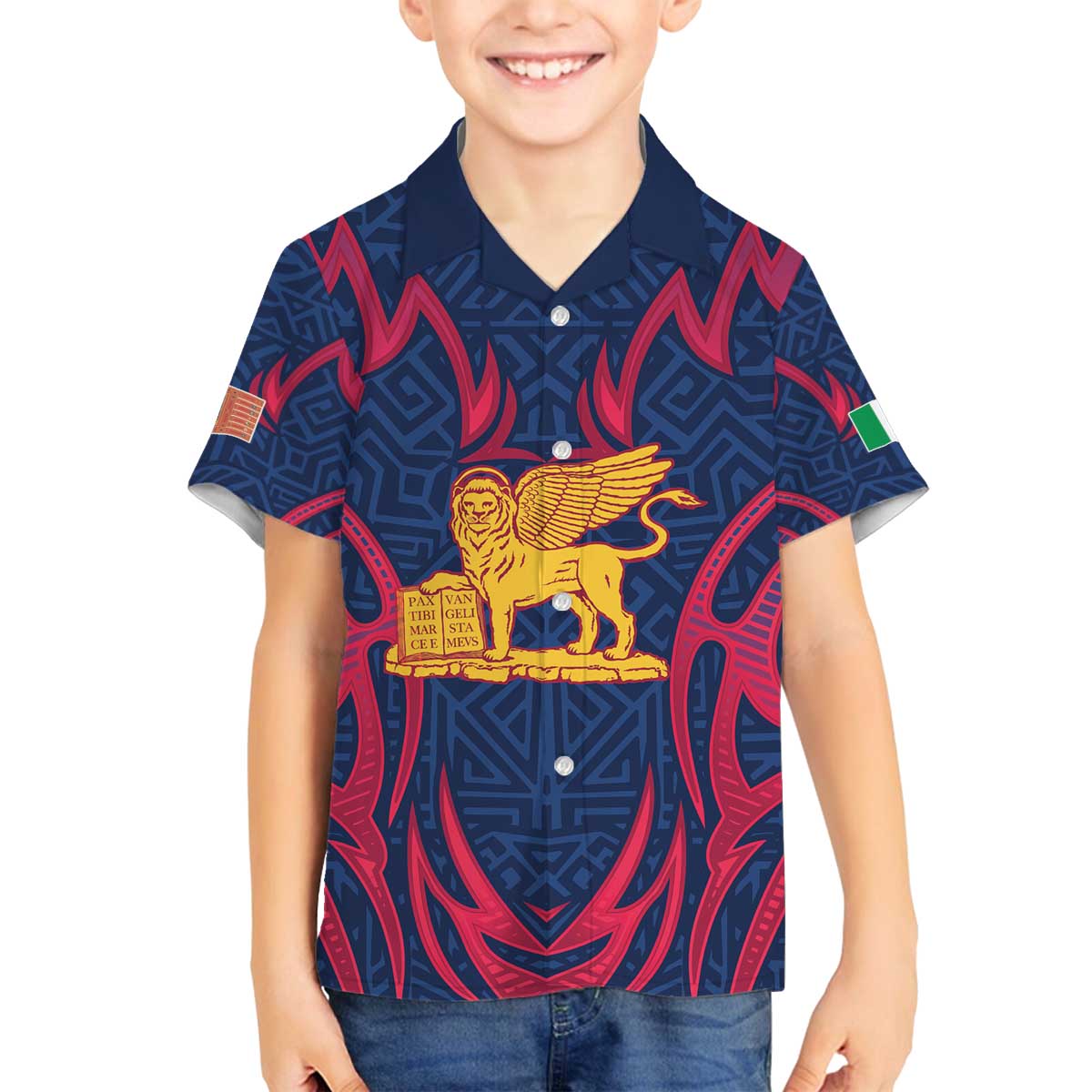 Italy Veneto Family Matching Off The Shoulder Long Sleeve Dress and Hawaiian Shirt Emblem With Flag Style LT19