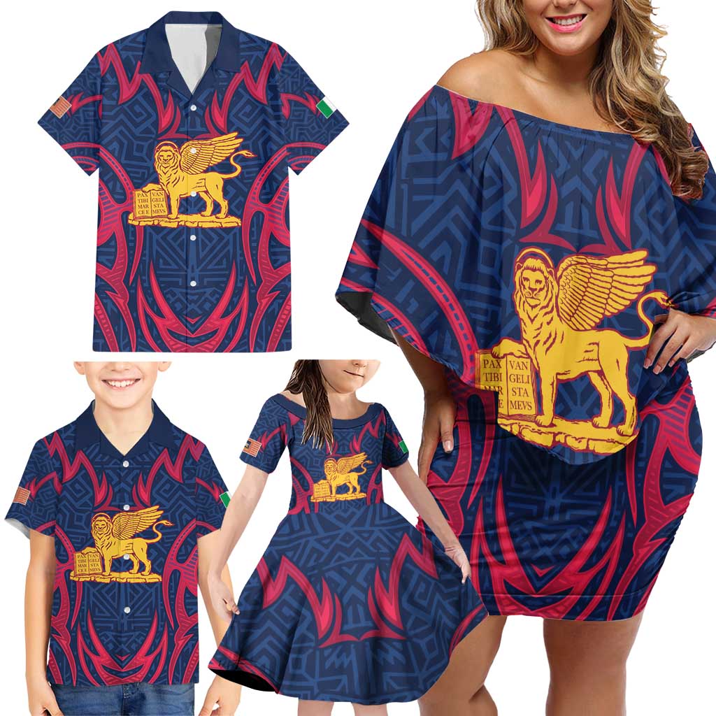 Italy Veneto Family Matching Off Shoulder Short Dress and Hawaiian Shirt Emblem With Flag Style LT19
