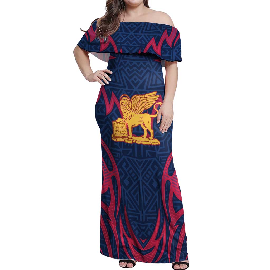 Italy Veneto Off Shoulder Maxi Dress Emblem With Flag Style LT19