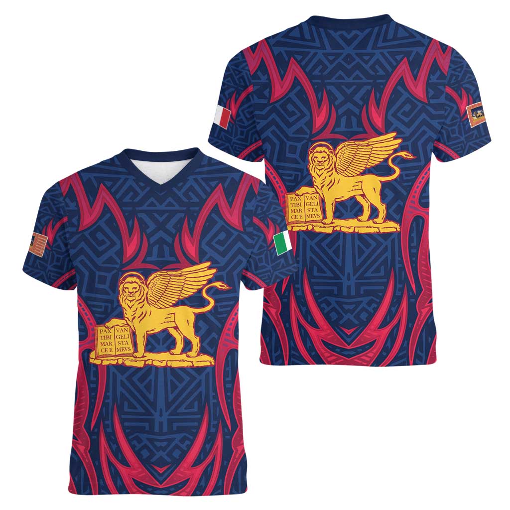 Italy Veneto Women V-Neck T-Shirt Emblem With Flag Style LT19