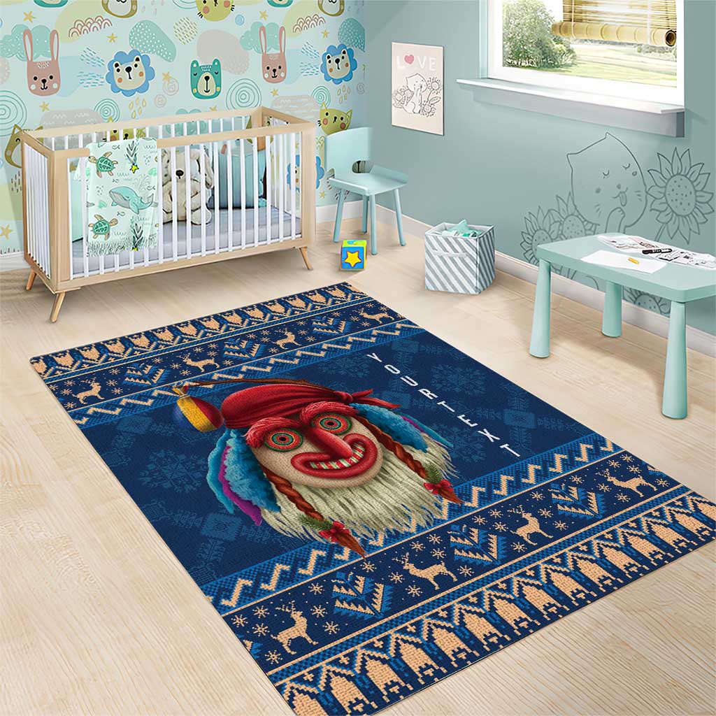 Personalized Romania Christmas Area Rug Romanian Traditional Masks - Wonder Print Shop