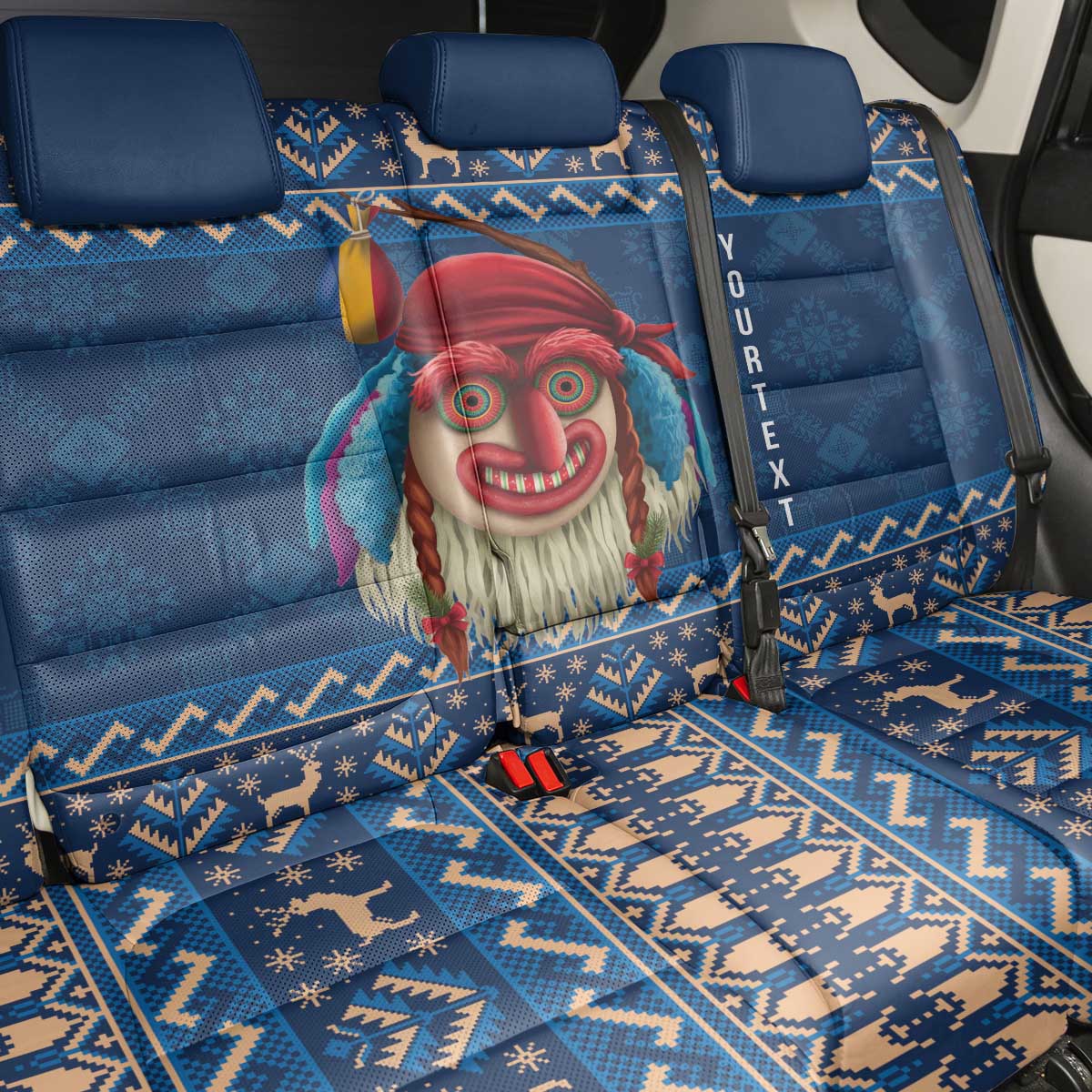 Personalized Romania Christmas Back Car Seat Cover Romanian Traditional Masks - Wonder Print Shop