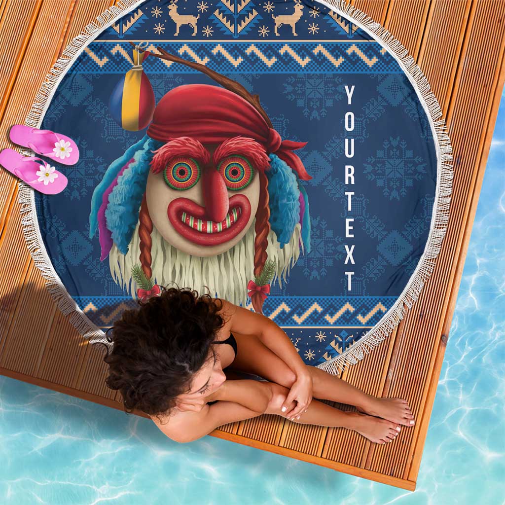 Personalized Romania Christmas Beach Blanket Romanian Traditional Masks - Wonder Print Shop