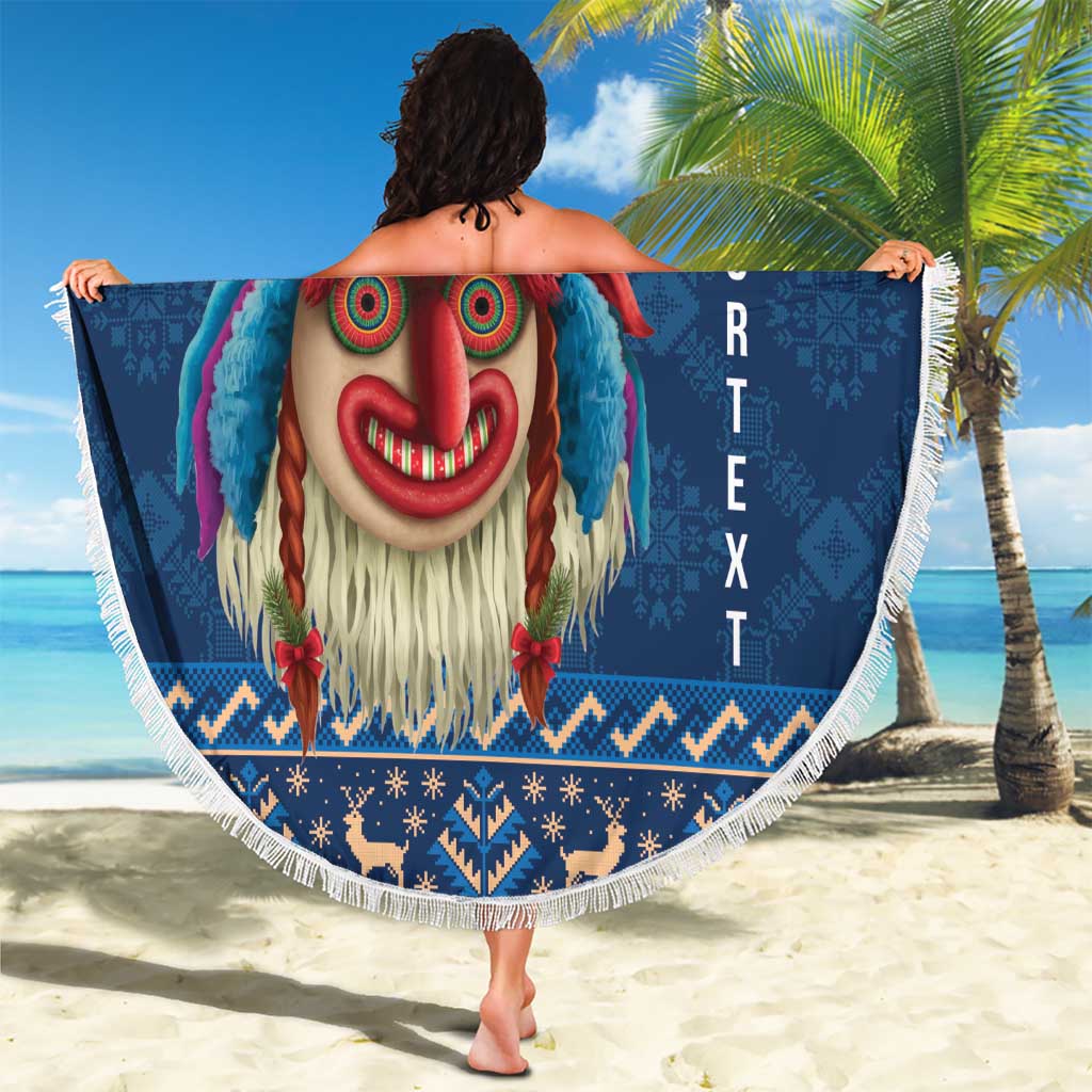 Personalized Romania Christmas Beach Blanket Romanian Traditional Masks - Wonder Print Shop