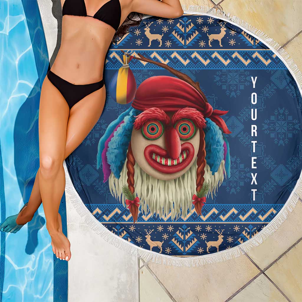 Personalized Romania Christmas Beach Blanket Romanian Traditional Masks - Wonder Print Shop