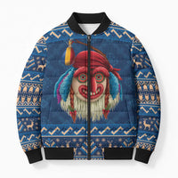 Personalized Romania Christmas Bomber Puffer Jacket Romanian Traditional Masks - Wonder Print Shop