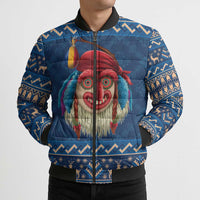 Personalized Romania Christmas Bomber Puffer Jacket Romanian Traditional Masks - Wonder Print Shop