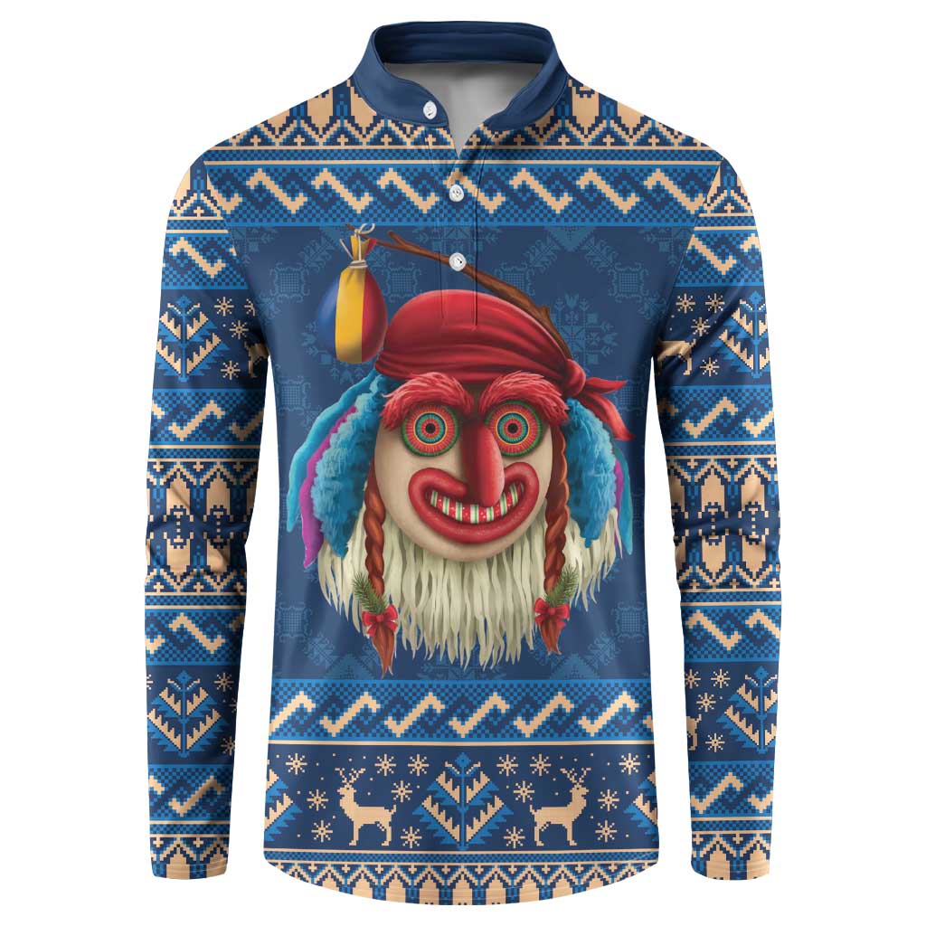 Personalized Romania Christmas Button Sweatshirt Romanian Traditional Masks - Wonder Print Shop