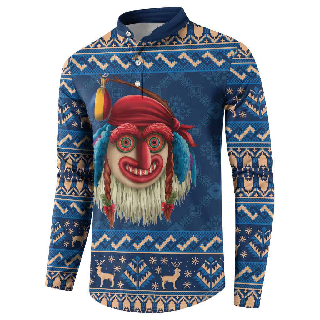Personalized Romania Christmas Button Sweatshirt Romanian Traditional Masks - Wonder Print Shop