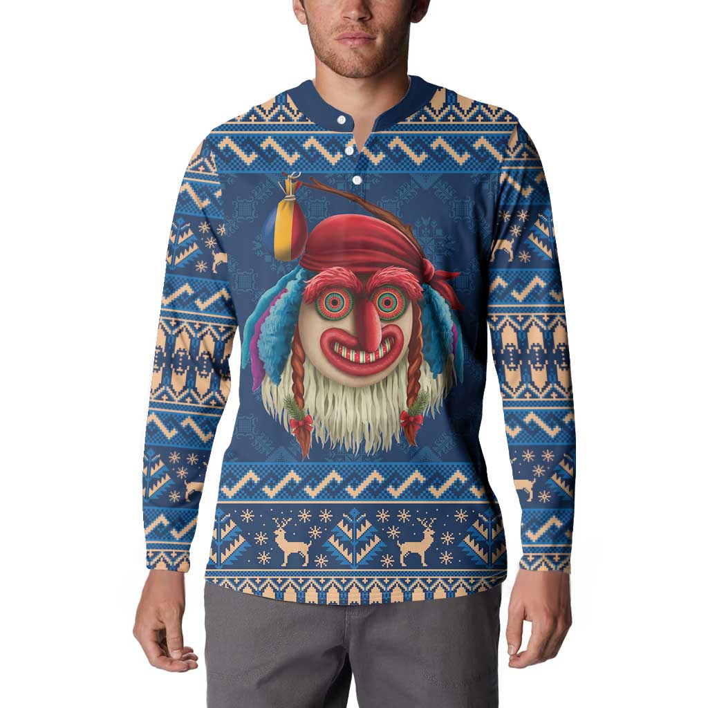 Personalized Romania Christmas Button Sweatshirt Romanian Traditional Masks - Wonder Print Shop
