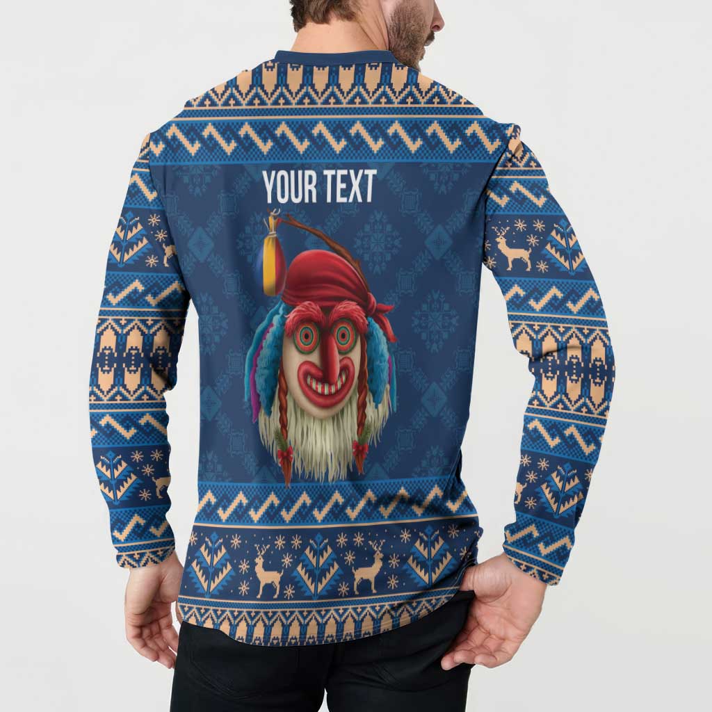 Personalized Romania Christmas Button Sweatshirt Romanian Traditional Masks - Wonder Print Shop