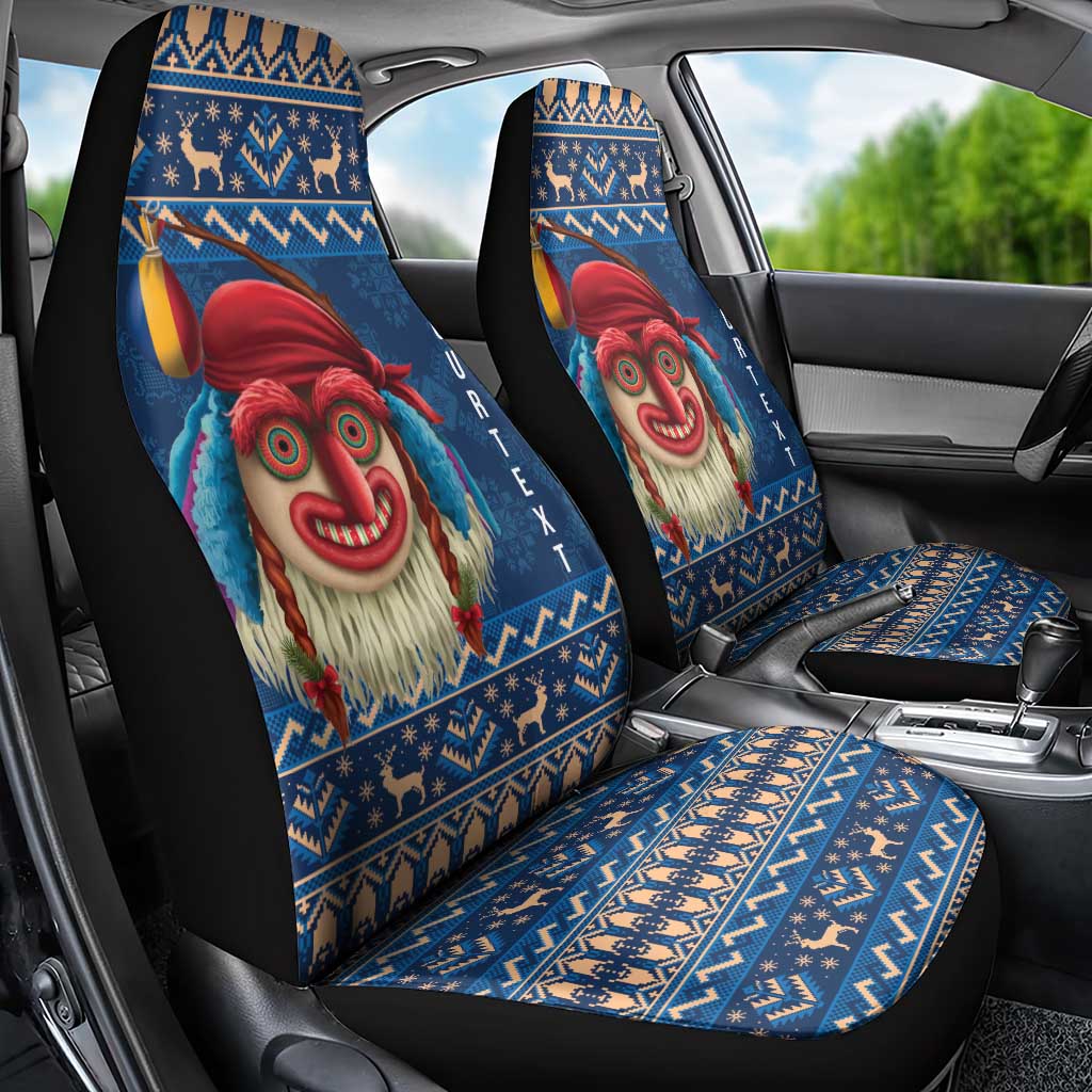 Personalized Romania Christmas Car Seat Cover Romanian Traditional Masks - Wonder Print Shop
