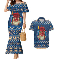 Personalized Romania Christmas Couples Matching Mermaid Dress and Hawaiian Shirt Romanian Traditional Masks - Wonder Print Shop