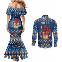 Personalized Romania Christmas Couples Matching Mermaid Dress and Long Sleeve Button Shirt Romanian Traditional Masks - Wonder Print Shop