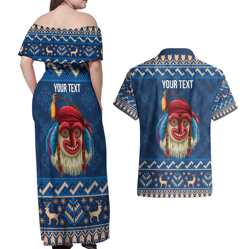 Personalized Romania Christmas Couples Matching Off Shoulder Maxi Dress and Hawaiian Shirt Romanian Traditional Masks - Wonder Print Shop