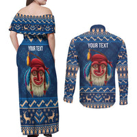 Personalized Romania Christmas Couples Matching Off Shoulder Maxi Dress and Long Sleeve Button Shirt Romanian Traditional Masks - Wonder Print Shop