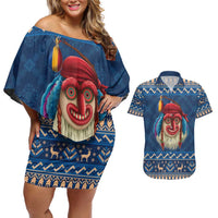 Personalized Romania Christmas Couples Matching Off Shoulder Short Dress and Hawaiian Shirt Romanian Traditional Masks - Wonder Print Shop