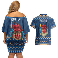 Personalized Romania Christmas Couples Matching Off Shoulder Short Dress and Hawaiian Shirt Romanian Traditional Masks - Wonder Print Shop