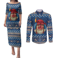 Personalized Romania Christmas Couples Matching Puletasi and Long Sleeve Button Shirt Romanian Traditional Masks - Wonder Print Shop
