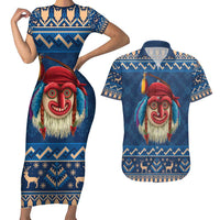 Personalized Romania Christmas Couples Matching Short Sleeve Bodycon Dress and Hawaiian Shirt Romanian Traditional Masks - Wonder Print Shop
