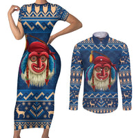 Personalized Romania Christmas Couples Matching Short Sleeve Bodycon Dress and Long Sleeve Button Shirt Romanian Traditional Masks - Wonder Print Shop