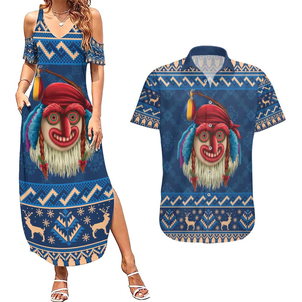 Personalized Romania Christmas Couples Matching Summer Maxi Dress and Hawaiian Shirt Romanian Traditional Masks - Wonder Print Shop