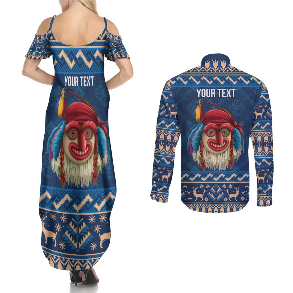 Personalized Romania Christmas Couples Matching Summer Maxi Dress and Long Sleeve Button Shirt Romanian Traditional Masks - Wonder Print Shop