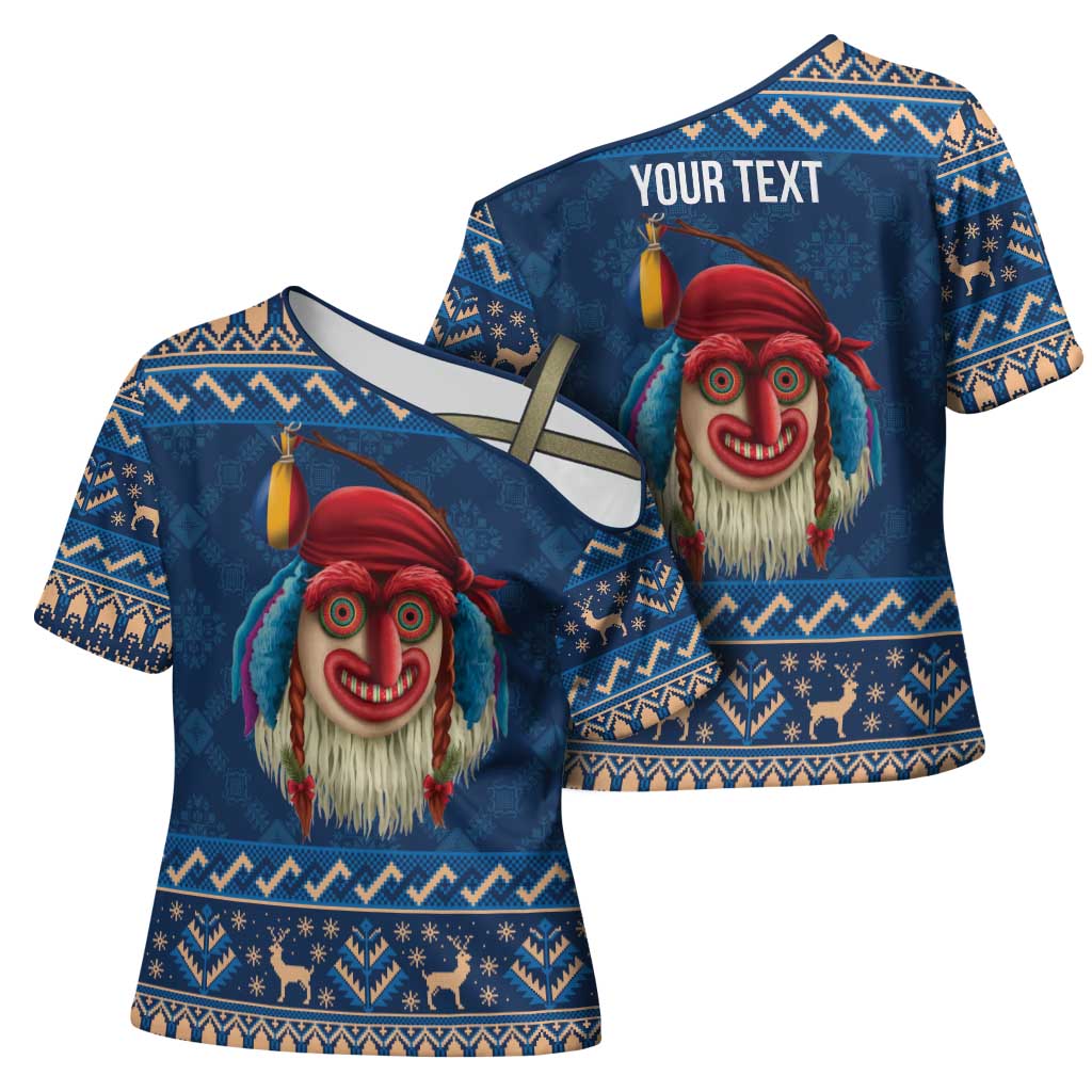 Personalized Romania Christmas Cross Shoulder Shirt Romanian Traditional Masks - Wonder Print Shop