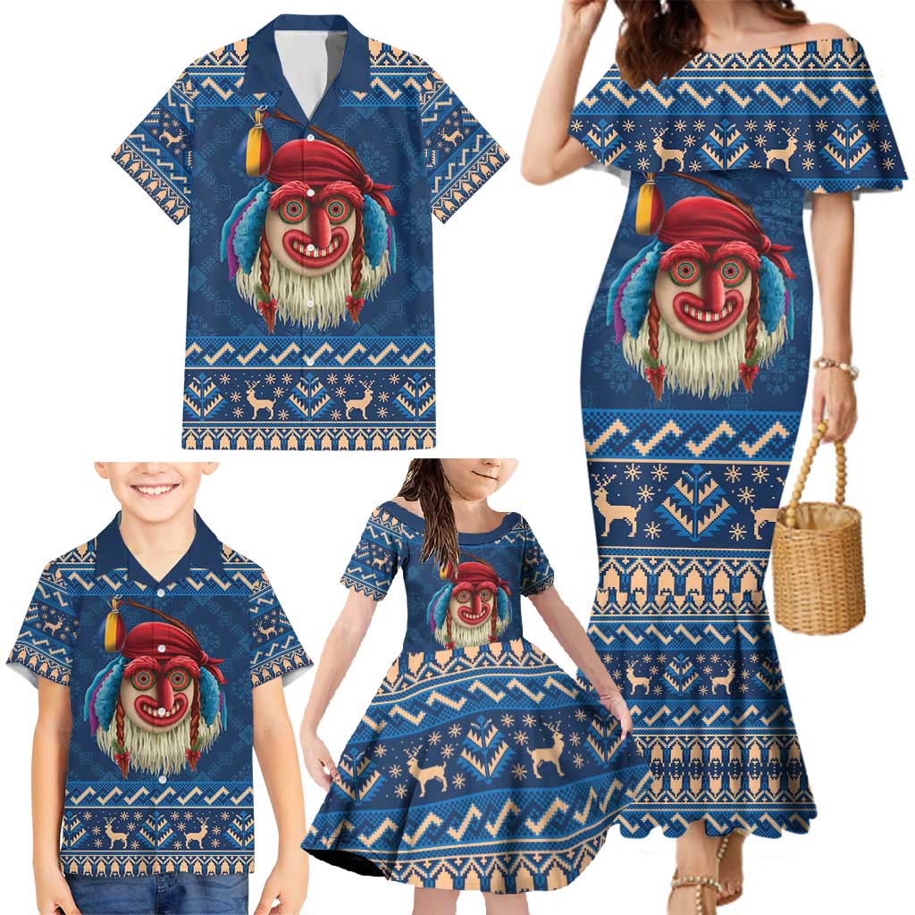 Personalized Romania Christmas Family Matching Mermaid Dress and Hawaiian Shirt Romanian Traditional Masks - Wonder Print Shop