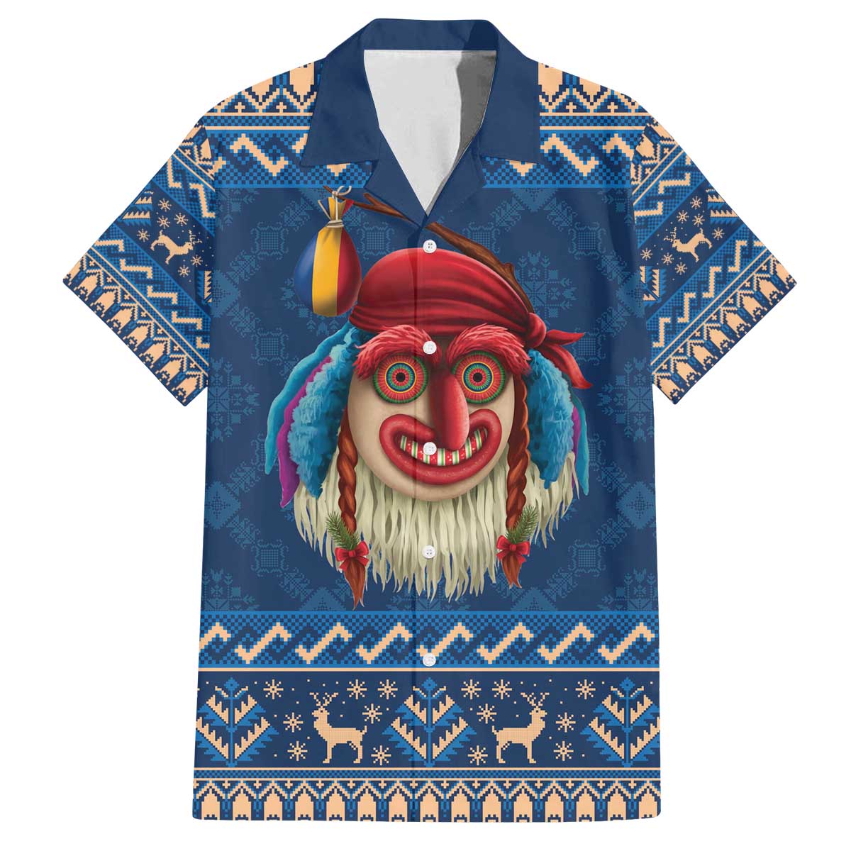 Personalized Romania Christmas Family Matching Off The Shoulder Long Sleeve Dress and Hawaiian Shirt Romanian Traditional Masks - Wonder Print Shop