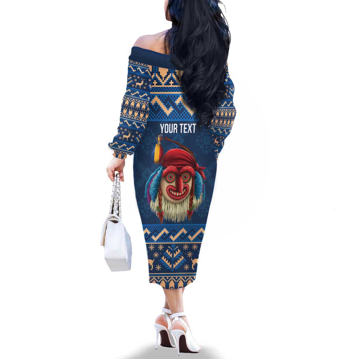Personalized Romania Christmas Family Matching Off The Shoulder Long Sleeve Dress and Hawaiian Shirt Romanian Traditional Masks - Wonder Print Shop