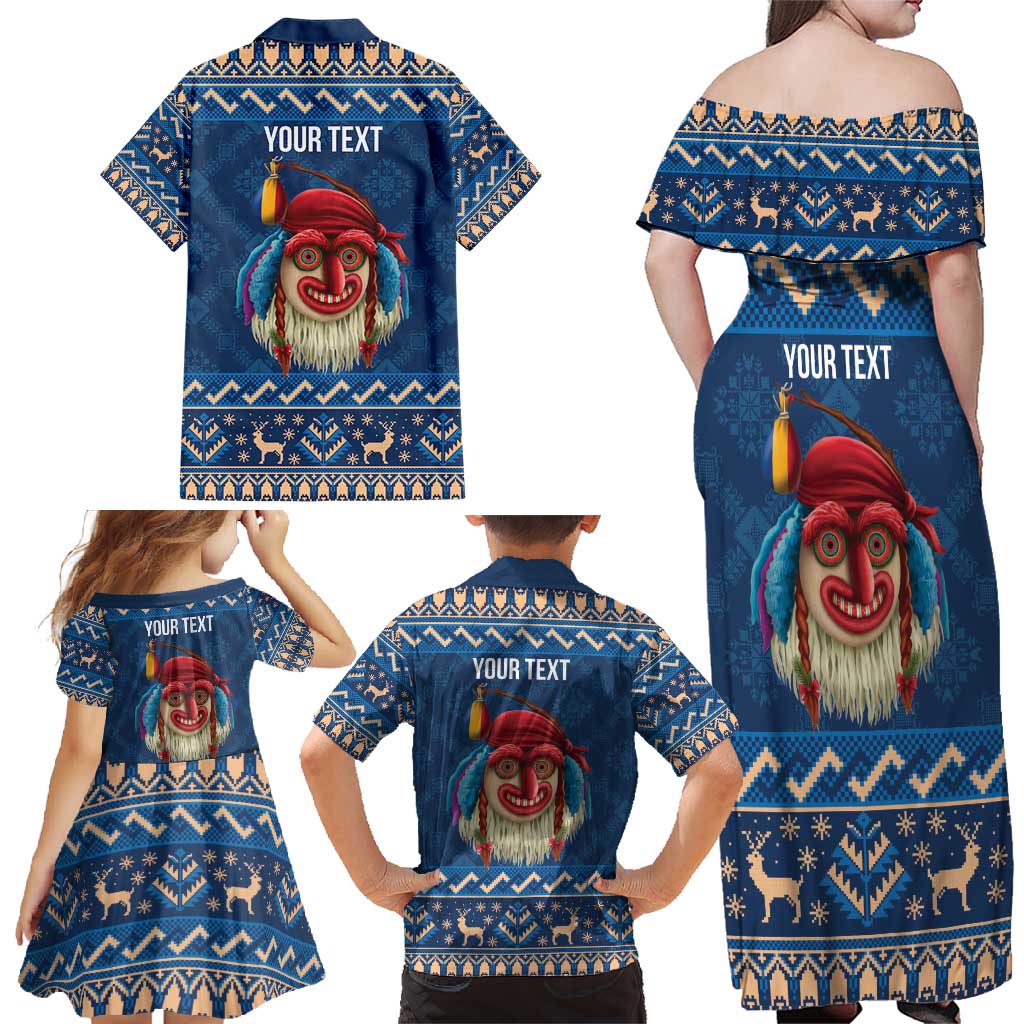 Personalized Romania Christmas Family Matching Off Shoulder Maxi Dress and Hawaiian Shirt Romanian Traditional Masks - Wonder Print Shop